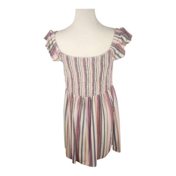 Aéropostale Multicolor Strip Button Accent Square Neck Smocked Dress Size Large - Picture 3 of 4
